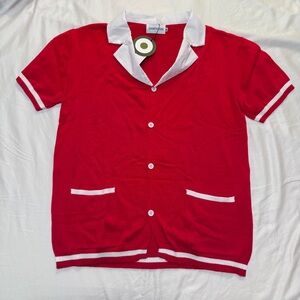 OXKNIT - Red Short Sleeve Cardigan with White Trim - NWT